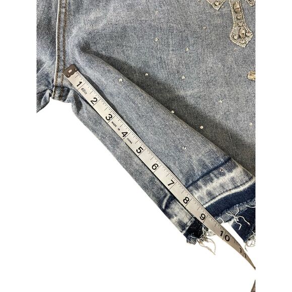 Our True Fate Denim Bermuda Shorts – Rhinestone Cross Embellished – Size L - Picture 6 of 7